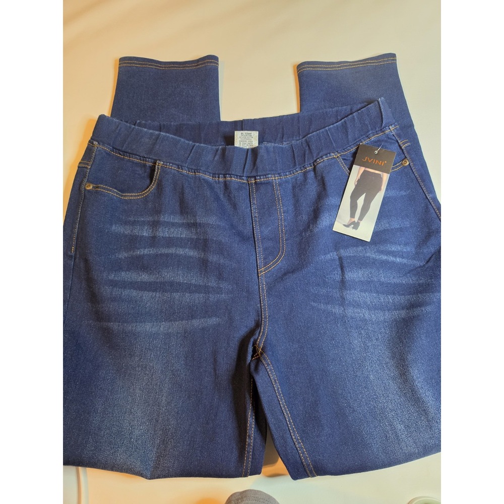 NWT JVINI Women's 3XL Blue Denim Jeggings Pull On Stretch Skinny Jeans Plus Size